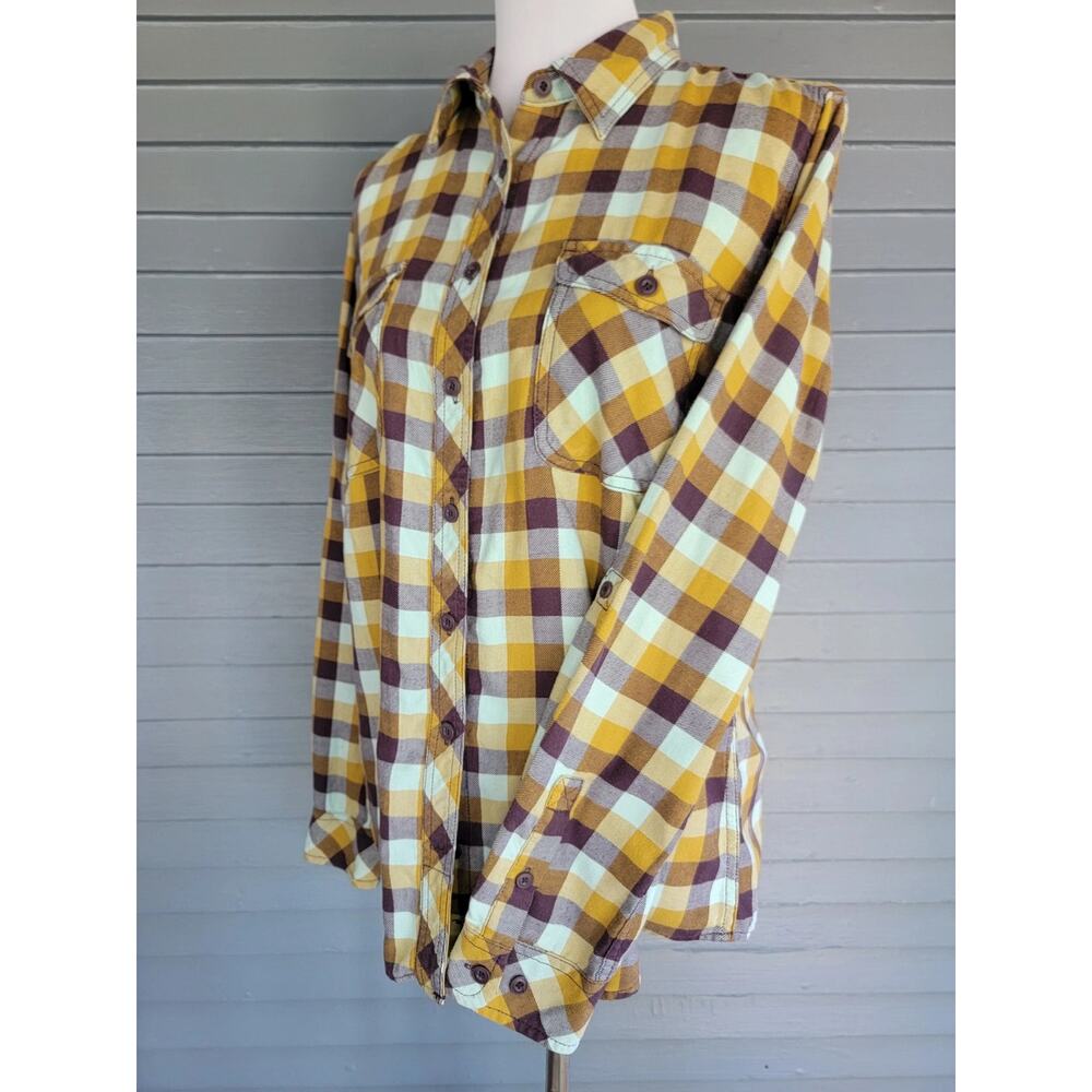 Duluth Trading Co Womens Button Up Flannel Sz XL Long Sleeve Purple Blue Yellow - Picture 10 of 10